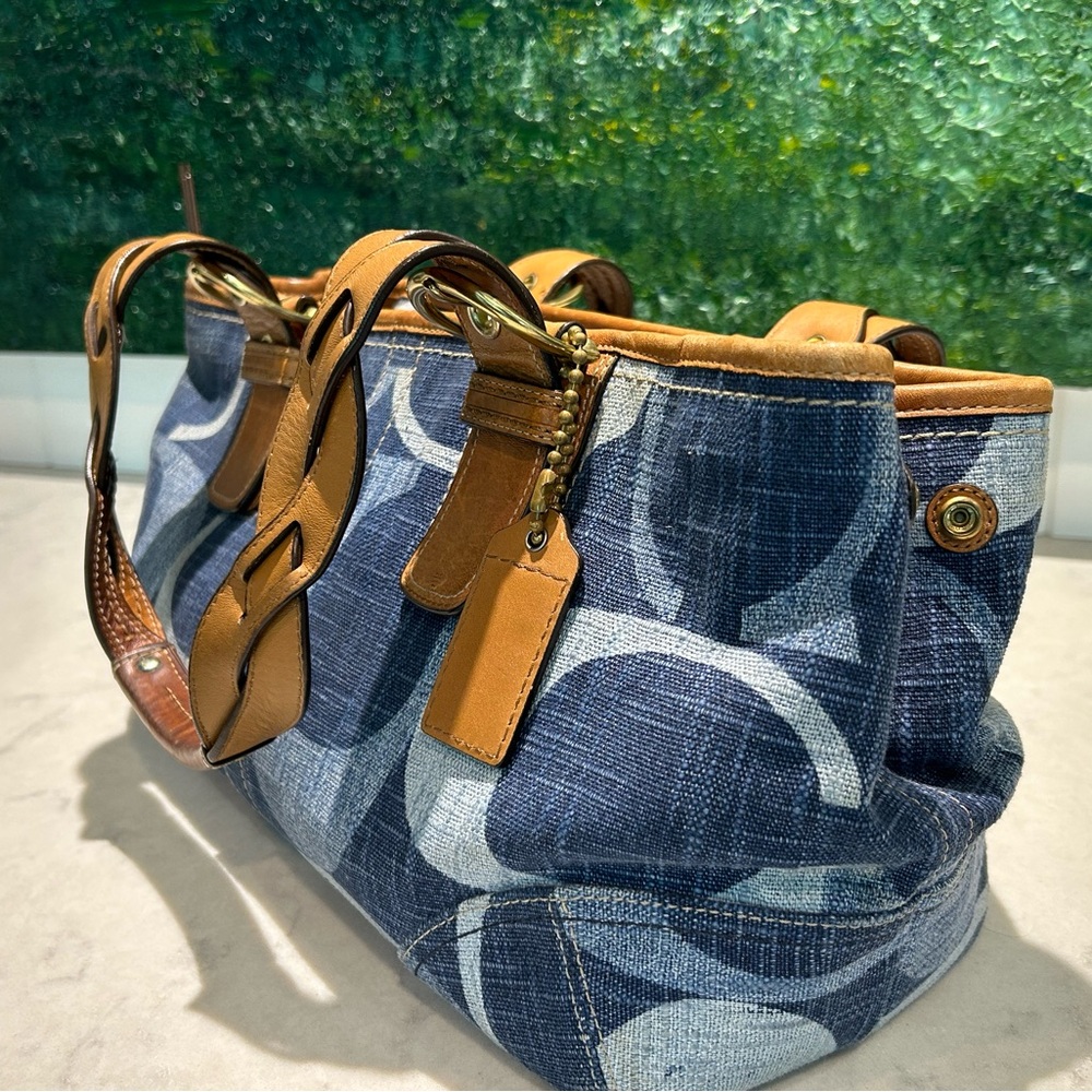 Coach Denim Signature Monogram Satchel Leather Shoulder Bag + Original Dust Bag - Picture 8 of 14